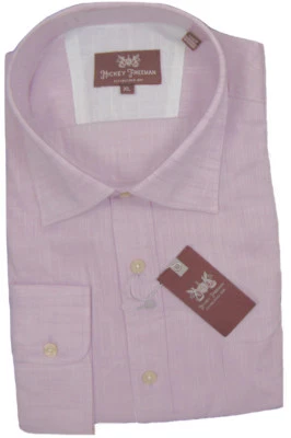 Новый $145 Hickey Freeman кнопка спереди рубашка!  Желтовато-коричневый или лавандовый легкий лен - Изображение 1 из 2