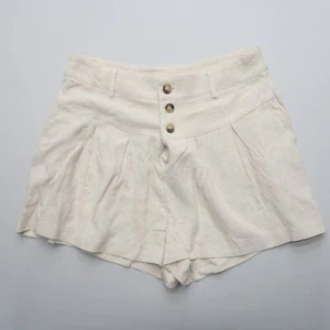 Hem & Thread Womens Linen Blend Shorts Size Medium Beige Pleated High Rise - Picture 1 of 9
