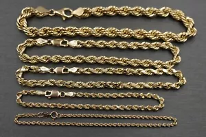 10K Yellow Gold Hollow Light Weight 2MM - 8 MM Rope Bracelet. - Picture 1 of 19