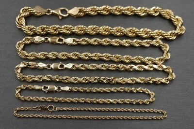 Brazalete Cuerda Oro Amarillo 10K Hueco Peso Ligero 2MM - 8MM. Foto 1 de 4