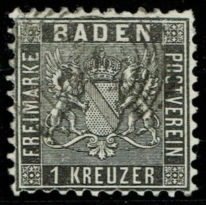 1862 Baden SG21 1k Black Numeral Cancel Expertised Very Fine Used Cat. £150.00 - Picture 1 of 1