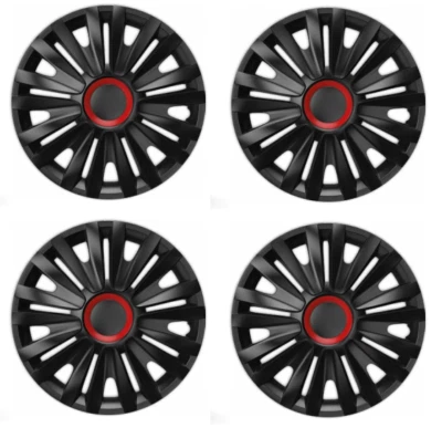 SEAT IBIZA LEON WHEEL TRIMS HUB CAPS PLASTIC COVERS FULL SET 16" INCH BLACK RED - Image 1 of 2