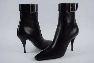 NUEVO EN CAJA YSL Saint Laurent Claude 90 Botas de Cuero Negro Hebilla de Cristal talla 40 Foto 1 de 4