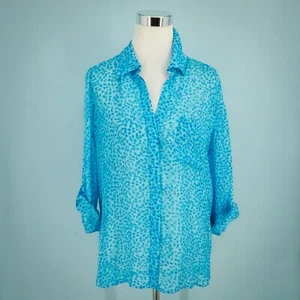 Diane von Furstenberg Größe 8 blau bedruckt Lorelei zwei Kragen Knopf Top Bluse - Bild 1 von 9