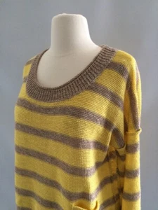 SUÉTER 360 Amarillo/Beige/Metálico Bloque Rayas Suéter con Bolsillo Frontal Talla S - Imagen 1 de 7