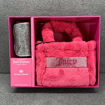 Mini bolso de mano Juicy Couture de piel sintética rosa plata monedero conjunto de regalo Foto 1 de 4