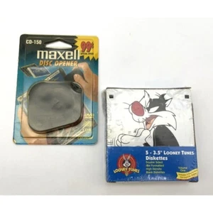 Disquetes LOONEY TUNES, Paquete de 5, Bugs Bunny Tasmania Devil Taz y Abridor de Discos Nuevo de Lote Antiguo - Imagen 1 de 6