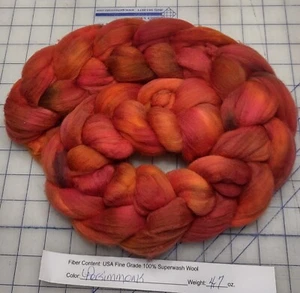 Fine Superwash Wool Top Roving Spinning Handpainted Dyed USA NWT Persimmon - Picture 1 of 1