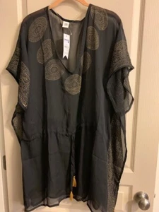 Cruise Club Damen schwarz/gold Überwurf luftig leicht Cinch Tie One Size Pullover - Bild 1 von 7