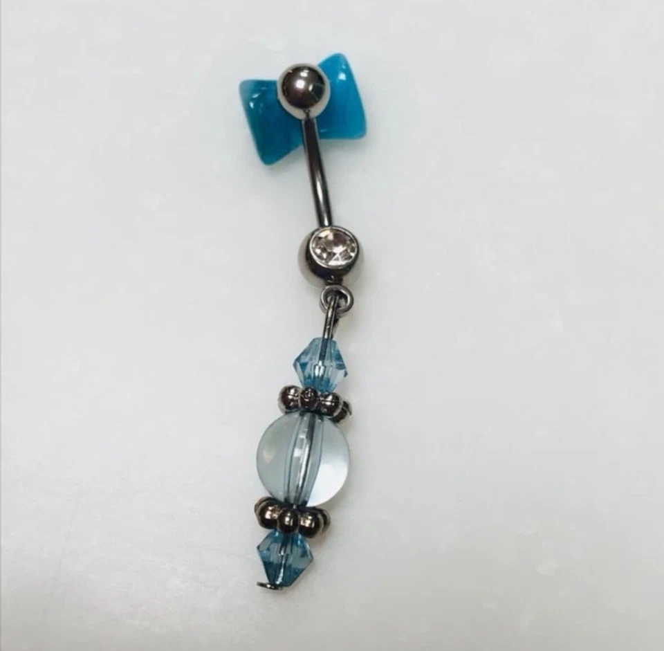 Calibre 14 Gema Azul Cuentas Cuelga Ombligo Anillo Ombligo Acero Quirúrgico NUEVO Foto 1 de 1