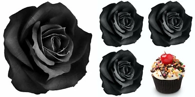 Blume Rose essbar Muffin Tortenaufleger Party Deko Geburtstag Schwarz Tortenbild - Bild 1 von 4