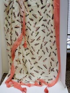 TEDi Large Scarf Shawl Wrap Birds Design With Pink Tassels On Corners