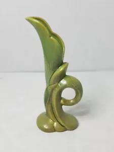 Vintage Ceramic Tall Standing Cornucopia Fluted Vase Green Drip not marked - Picture 1 of 6
