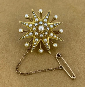 Broche/colgante antiguo (victoriano) australiano Starburst semilla perla (x 49) 30 mm - Imagen 1 de 6