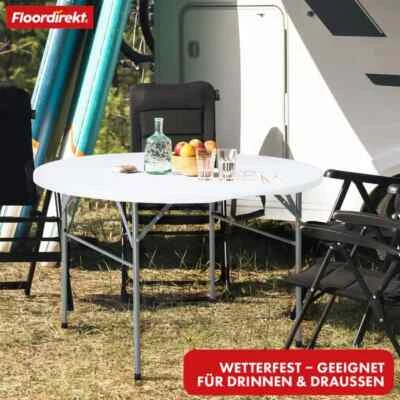 Klapptisch Shiga Runder weißer Gartentisch | Faltbar mit Tragegriff | 120 cm - Bild 1 von 4