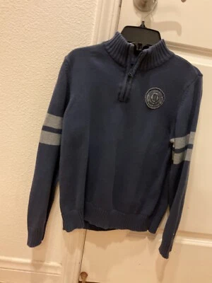 Boys Osh Kosh Sweater Navy Blue with gray arm stripes sz 10 - Image 1 of 3