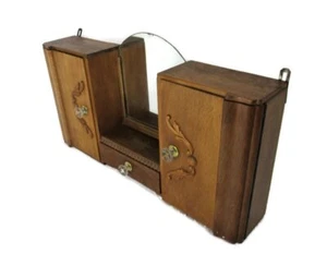 large Double Apothecary Bathroom Medicine Kitchen Cabinet Wood Art deco Gorgeous - Picture 1 of 10