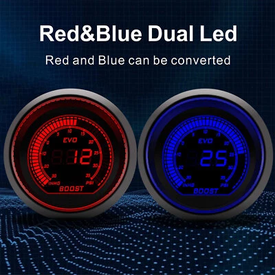 2" 52MM Digital Electric Auto Car Boost Meter Vacuum Gauge Meter RED / BLUE      - Image 1 of 4