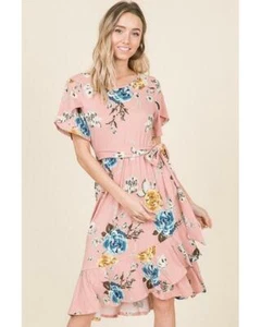 Lucy Tulip Ruffle Wrap Midi Dress in Blush - Picture 1 of 4