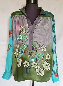 BLUSA AUTÉNTICA LOGO DESIGUAL Y ARTE FLORAL AZUL MUJER TOP-TALLA:US S/6/EU 34 - Imagen 1 de 11