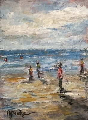 Tarjeta coleccionable de figuras de artista de arte marino con impresión firmada por ACEO ATC “Día en la playa” Foto 1 de 3
