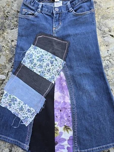 Girls Distessed Purple Patchwork Jean Skirt Sz 4T (Upcycled Handmade) OOAK Eco  - Picture 1 of 8