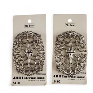 Tree of Life Belt Buckle Lot of 2 Silver Tone Japan Vintage 80s Boho Hippy 2.25" - Picture 1 of 5