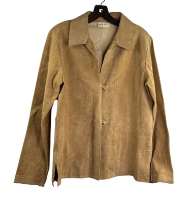 Chaqueta de cuero de gamuza perforada de lujo rústica Marsh Landing talla M marrón nueva con etiquetas Foto 1 de 4