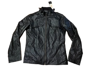 NWT Zhelin Men's Regular Fit Faux Leather Long Sleeve Jacket Size Large Black - Picture 1 of 6