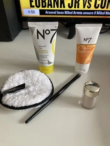 Boots No7 Bundle Radiance Exfoliating Cleanser, Brush, Puff, Foot Scrub Etc - Picture 1 of 6