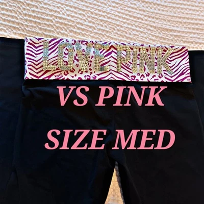 Victoria's Secret PINK Cheetah Zebra Bling Foldover Leggings Yoga Pants Sz M - Image 1 of 4