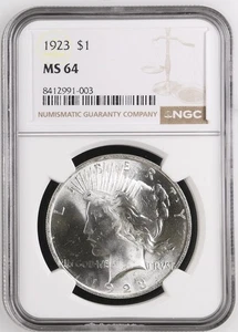 1923 Silver Peace Dollar S$1 - NGC MS 64 Sharp! - Picture 1 of 2