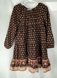Old Navy Toddler Girl Size 5T Printed Tie-Neck Tiered Swing Dress Brown Fall - Picture 1 of 12
