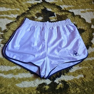 Vintage Le Coq Sportif Nylon Glanz Shiny Sprinter Shorts White S/M - Picture 1 of 6