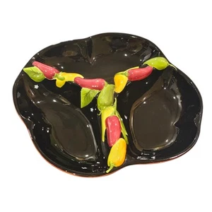 Gates Ware Black Chili Pepper Serving Tray 3-Section Dish 12" Jalapeño Platter - Picture 1 of 13