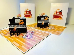Meow Majestic Musical Cats on a Piano Happy Birthday Origami Pop Cards Handmade - Bild 1 von 11