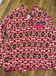Patagonia Women's Synchilla Fleece Pullover Aztec Print Red Orange Size Large - Picture 1 of 9