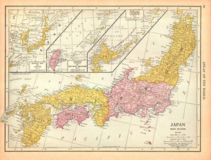 JAPAN, MAIN ISLANDS- CHINA, SIAM, INDO-CHINA Antique Original Map 1915 - Picture 1 of 2