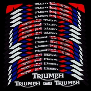 Triumph Motorcycle Wheel Rim Sticker Decals Set 17" GB Flag Red Blue White - Picture 1 of 2