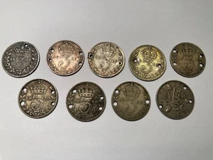 9 Pcs - Great Britain Silver 3 Pence “The “Hole” Collection” 1861-1931 - Picture 1 of 5