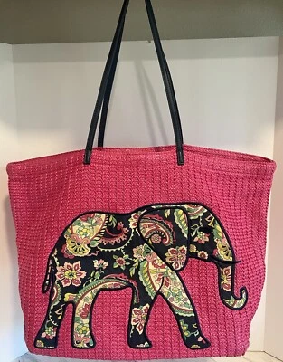 Bolso de Playa Vera Bradley Rosa Paja Pétalo Paisley Elefante IMPRESIÓN RETIRADA Foto 1 de 4