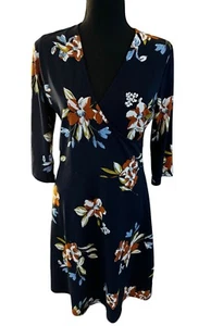 Leota Dress Women Medium Blue Orange Floral Flower Fit Flare Bloom Preppy Office - Picture 1 of 9