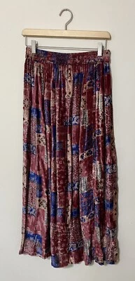 Falda Hippy Vintage Años 90 Y2K Terciopelo Rosa y Azul Maxi Boho OSFA Cintura Elástica Foto 1 de 4