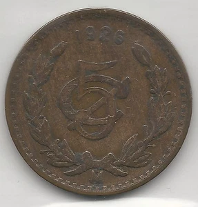 MEXICO, 1926, 5 CENTAVOS, BRONZE, KM#422, VERY FINE-EXTRA FINE - Picture 1 of 2
