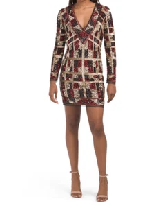 AIDAN MATTOX V-neck Long Sleeve Sheath Beaded Dress (size 12) - Picture 1 of 2