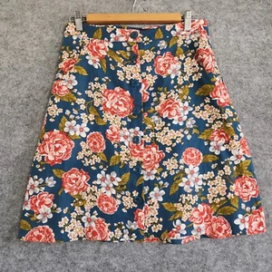 Revival Skirt Womens Size 10 Navy Floral A-Line Mini Button Linen Blend Retro - Picture 1 of 9