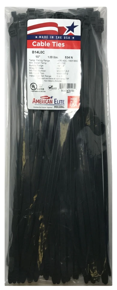 SHERCO-AUTO (100) Black 14" Inch Nylon Heavy Duty Cable Wire Wrap Zip Ties 120 LBS USA MADE