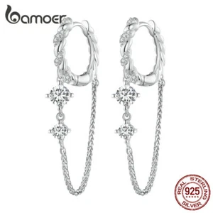 Bamoer 925 Sterling Silver Exquisite Tassel Zircons Earrings Dangle Party Women - Picture 1 of 15