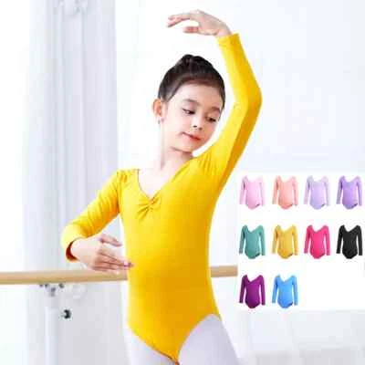 Ballet Dance Costume Girls Turnpakje Leotard Cotton Long/Short Sleeve Dancewear - Image 1 of 4