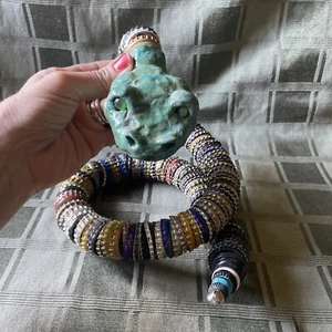 Bottle Cap Rattle Snake Sculpture Figure Handmade Folk Art 36" Clay Head Button - Picture 1 of 4